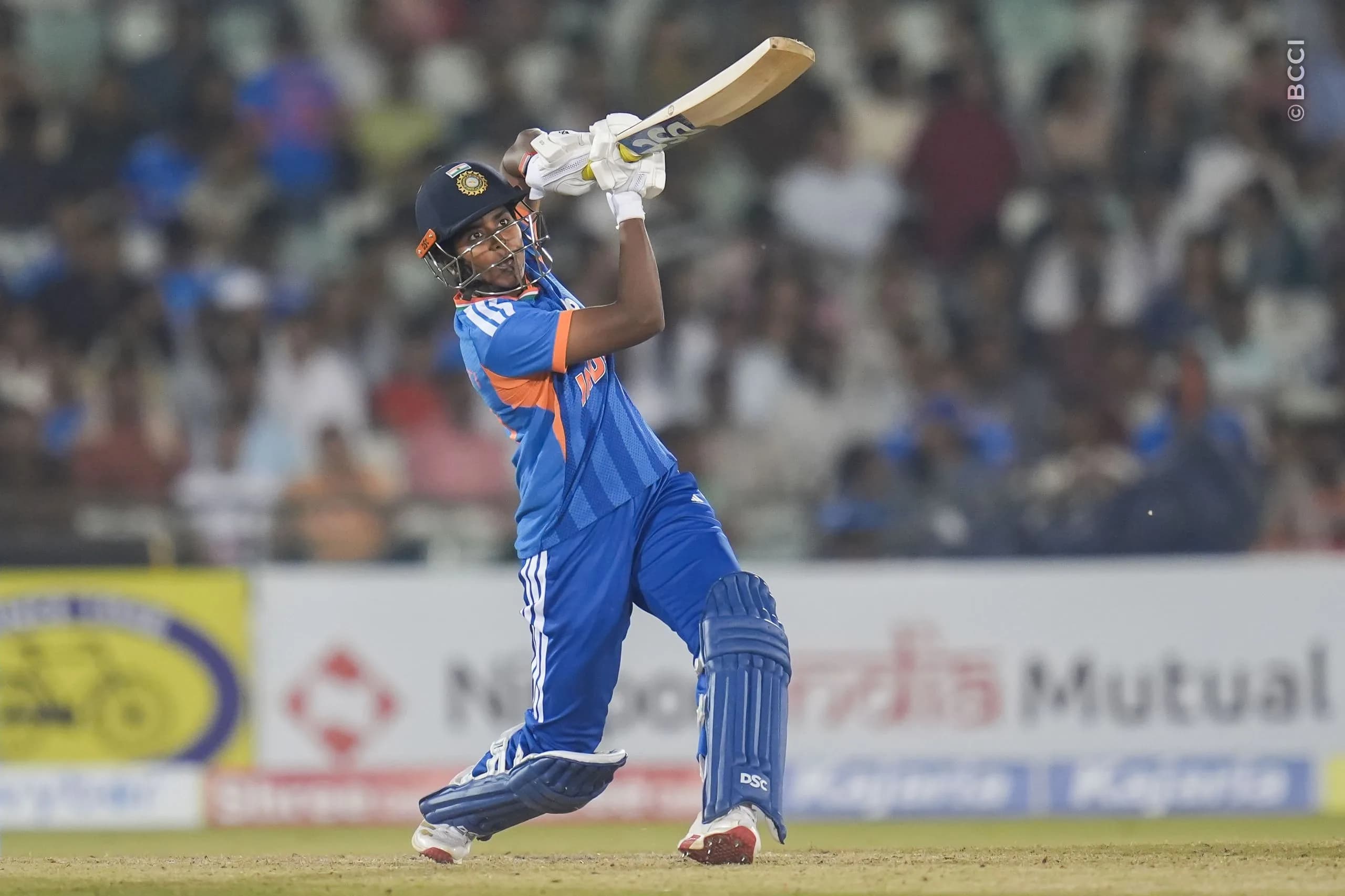 Arundhati Reddy of India during the 3rd T20I match between India Women and Zimbabwe Women at the Shaheed Veer Narayan Singh International Stadium, Raipur, India on October 20, 2026.Photo: Faheem Hussain / CREIMAS for BCCI