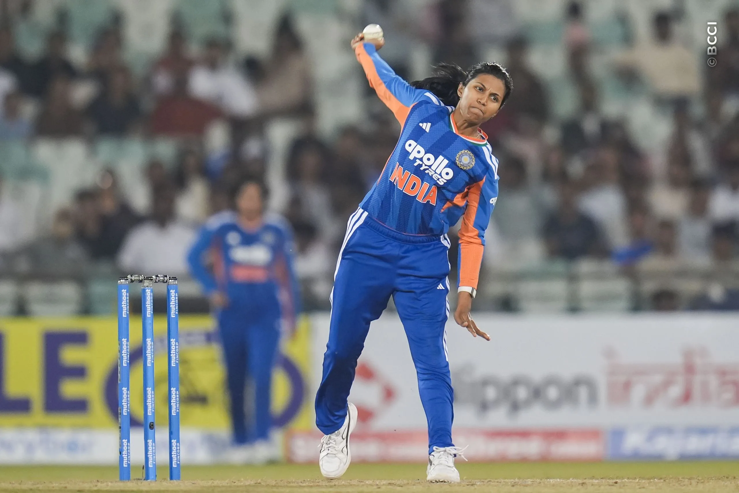 Niki Prasad of India during the 3rd T20I match between India Women and Zimbabwe Women at the Shaheed Veer Narayan Singh International Stadium, Raipur, India on October 20, 2026.Photo: Faheem Hussain / CREIMAS for BCCI