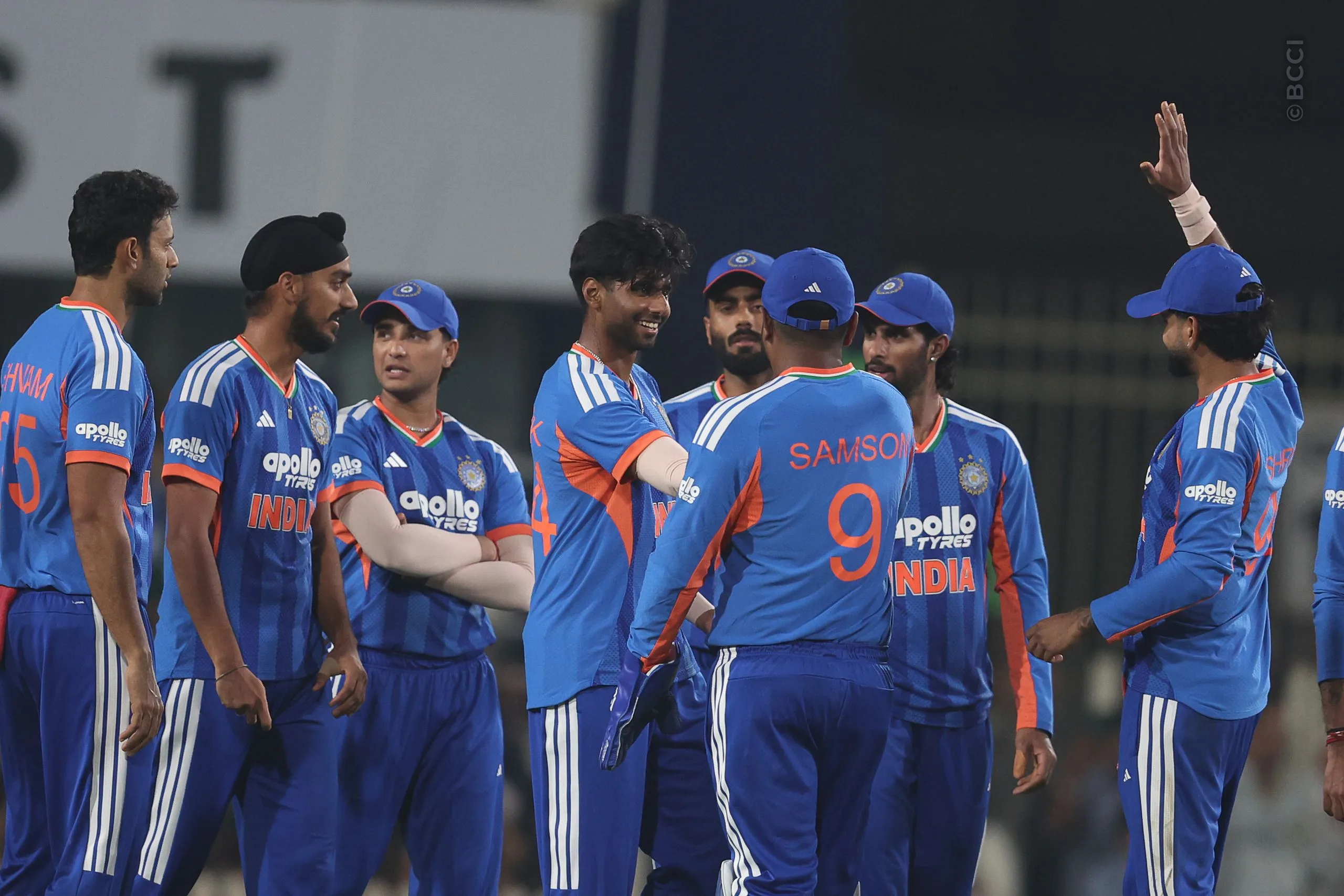Mayank Yadav of India celebrates the wicket of Shimron Hetmyer of West Indies during the  2nd T20I match between India and West Indies at the JSCA International Stadium Complex, India on October 9, 2026.Photo: Pankaj Nangia / CREIMAS for BCCI
