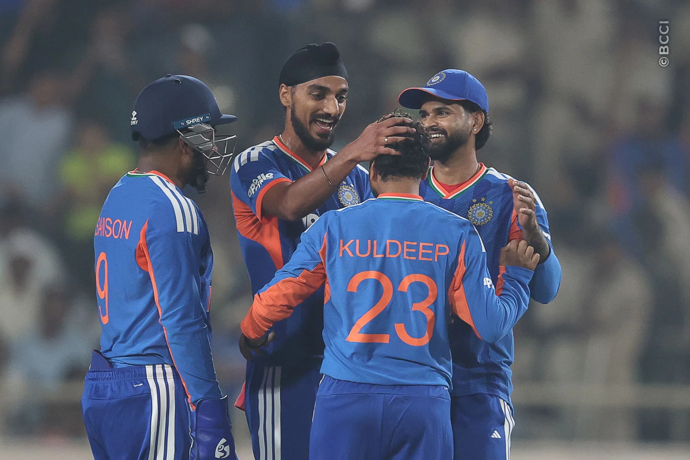 Kuldeep Yadav of India celebrates the wicket of Sherfane Rutherford of West Indies during the  2nd T20I match between India and West Indies at the JSCA International Stadium Complex, India on October 9, 2026.Photo: Pankaj Nangia / CREIMAS for BCCI