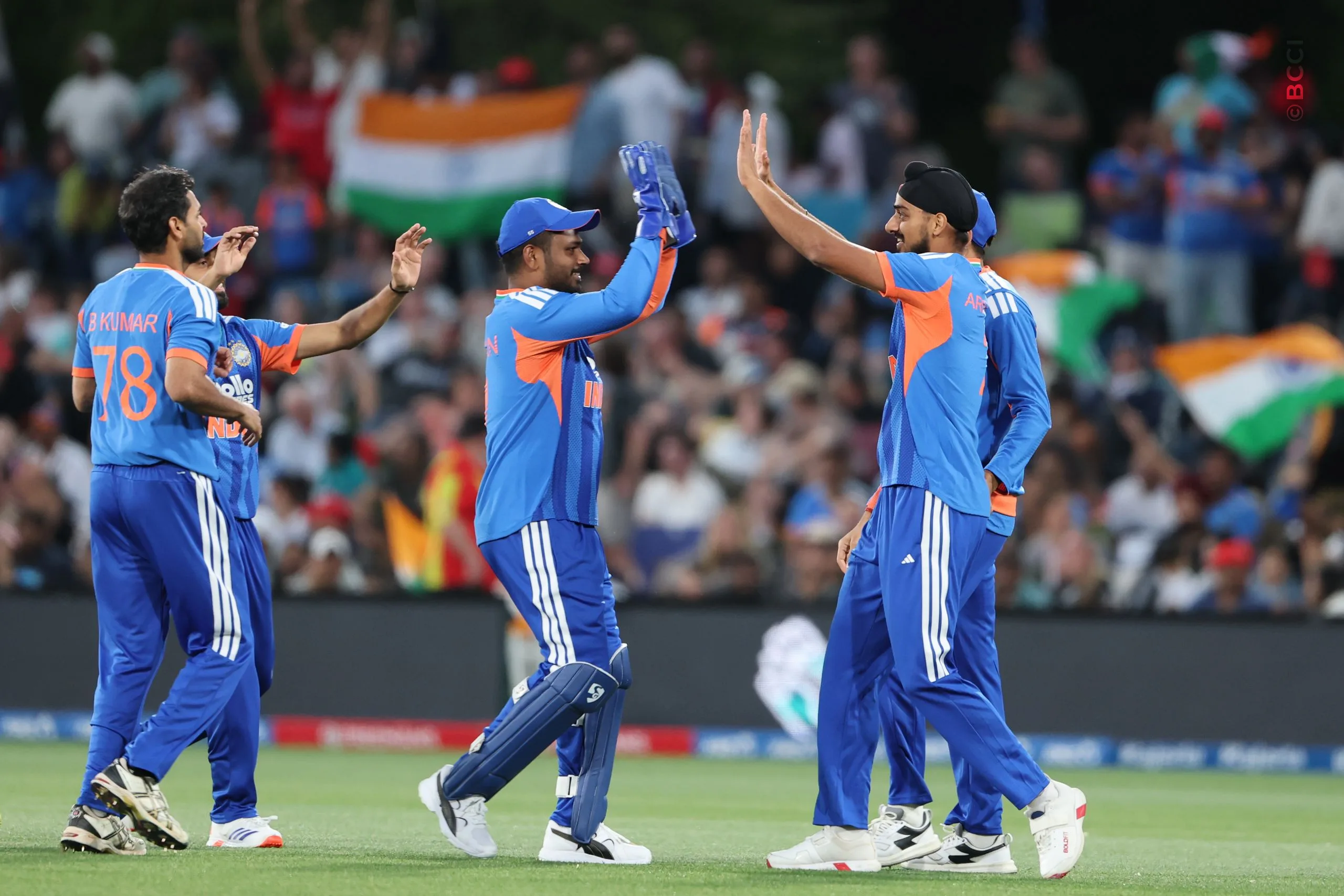 Arshdeep Singh of India celebrates the wicket of  Tim Seifert of New Zealand during the 2nd T20I match between New Zealand and India at the Hagley Oval, Christchurch, New Zealand on October 24, 2026.Photo: Surjeet Yadav / CREIMAS for BCCI