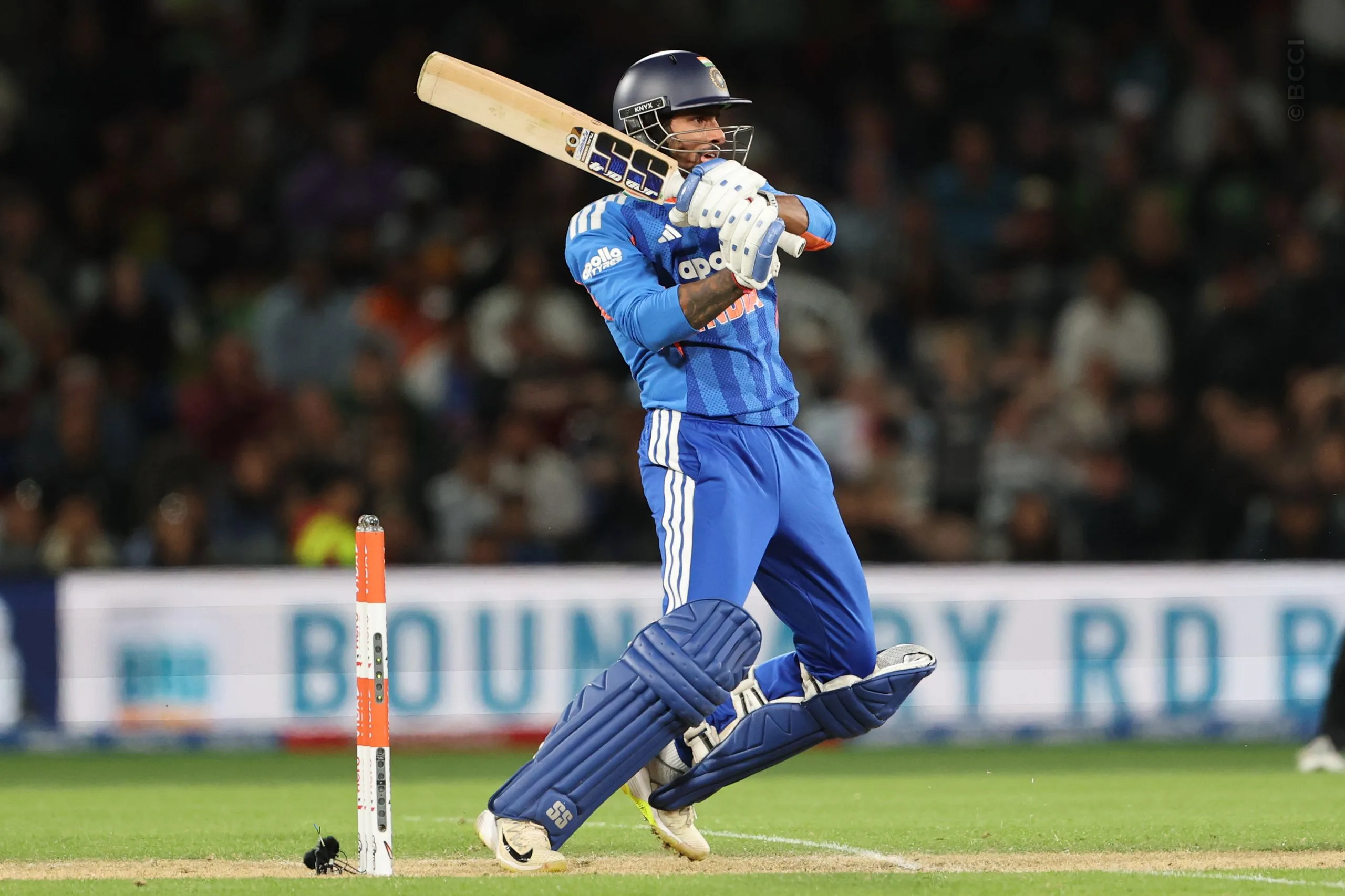 Tilak Varma of India plays a shot during the 2nd T20I match between New Zealand and India at the Hagley Oval, Christchurch, New Zealand on October 24, 2026.Photo: Surjeet Yadav / CREIMAS for BCCI