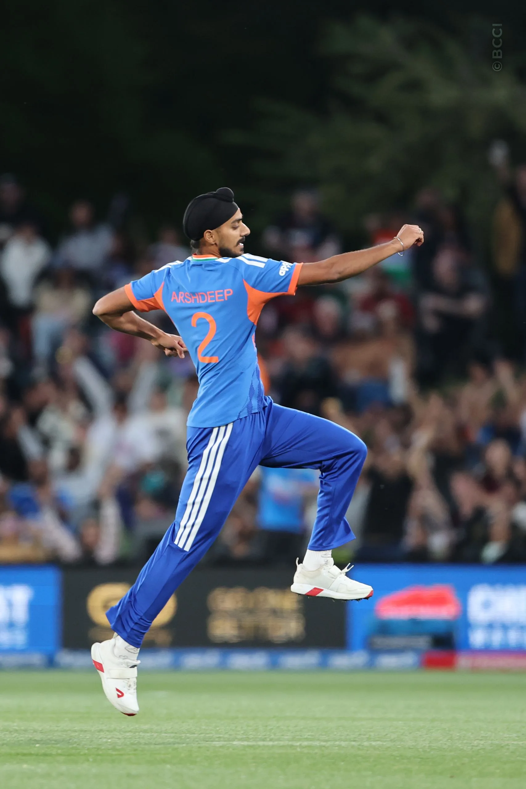 Arshdeep Singh of India celebrates the wicket of  Tim Seifert of New Zealand during the 2nd T20I match between New Zealand and India at the Hagley Oval, Christchurch, New Zealand on October 24, 2026.Photo: Surjeet Yadav / CREIMAS for BCCI