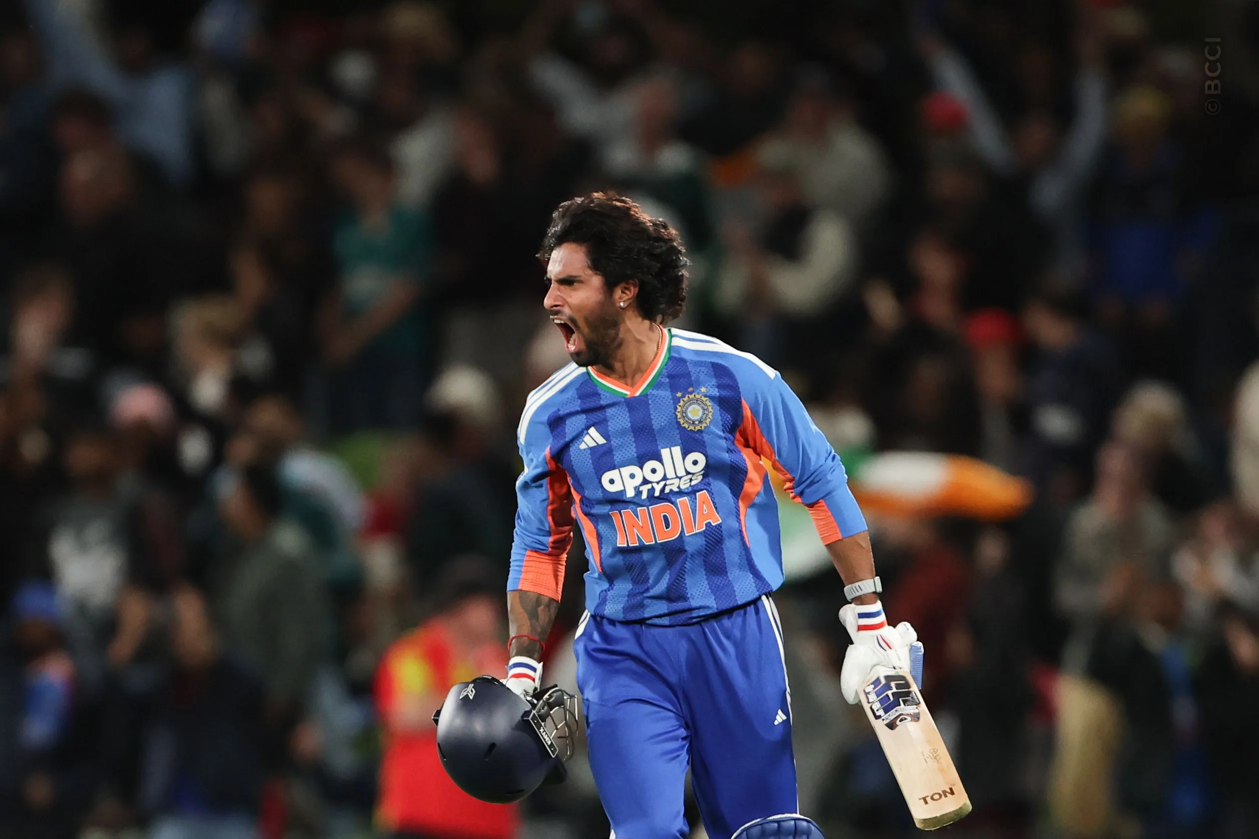 Tilak Varma of India celebrates the wicket of  after win the match during the 2nd T20I match between New Zealand and India at the Hagley Oval, Christchurch, New Zealand on October 24, 2026.Photo: Surjeet Yadav / CREIMAS for BCCI