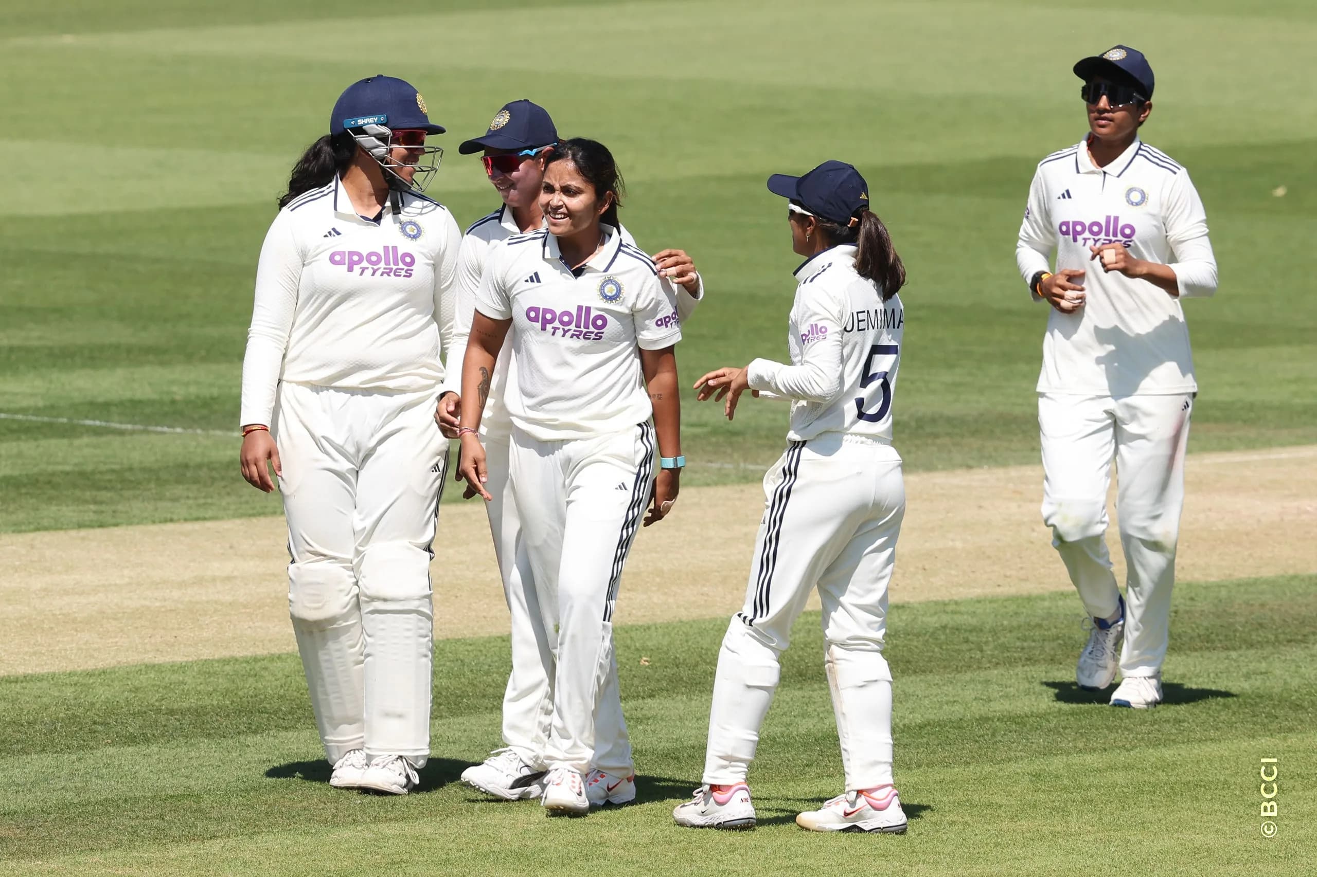 Sayali Satghare of India celebrates the wicket of Sophie Ecclestone of England  during Day 2 of the Only Test match between England Women and India Women at Lord's Cricket Ground, London, England, on July 11, 2026.Photo by Pankaj Nangia / CREIMAS for BCCI