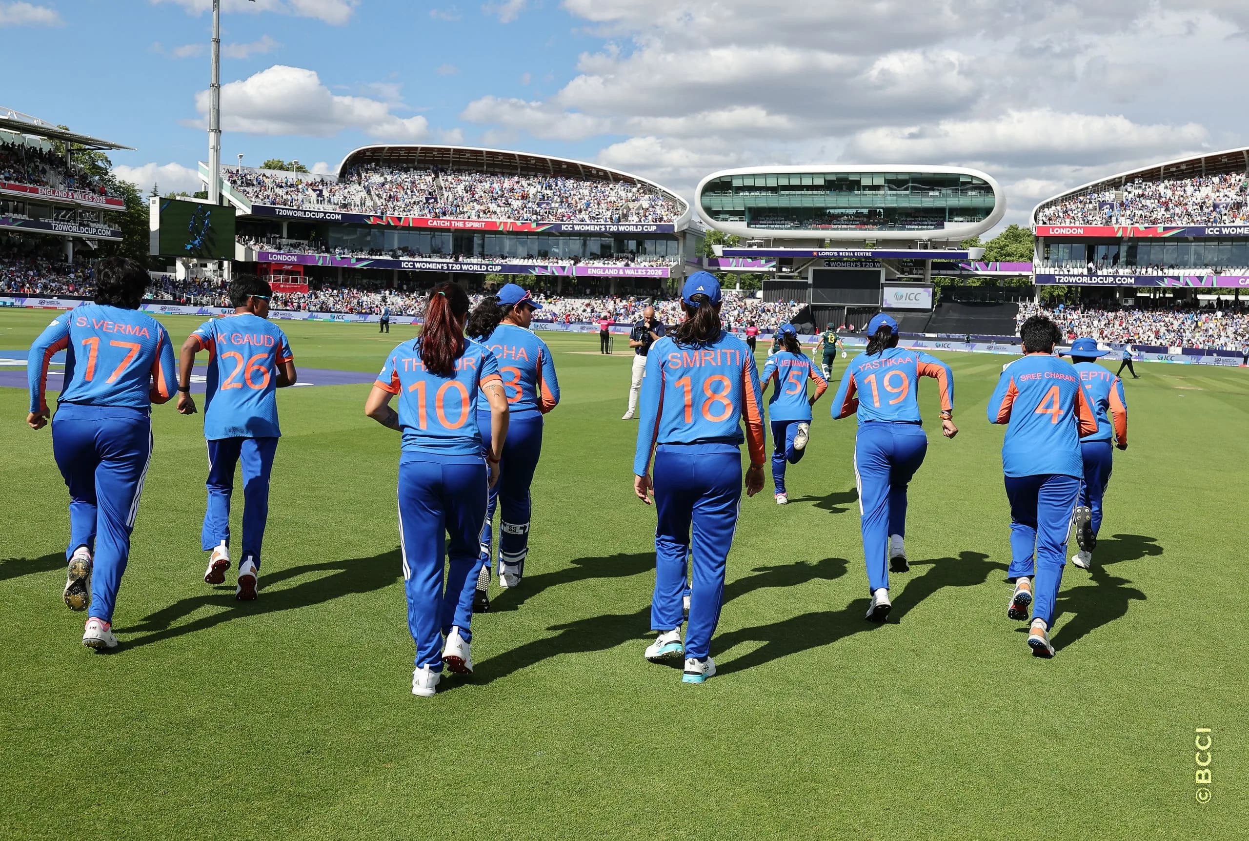 Indian players during Match 30 between Australia Women and India Women at Lord's Cricket Ground, London, England, on June 28, 2026.Photo by Pankaj Nangia / CREIMAS for BCCI
