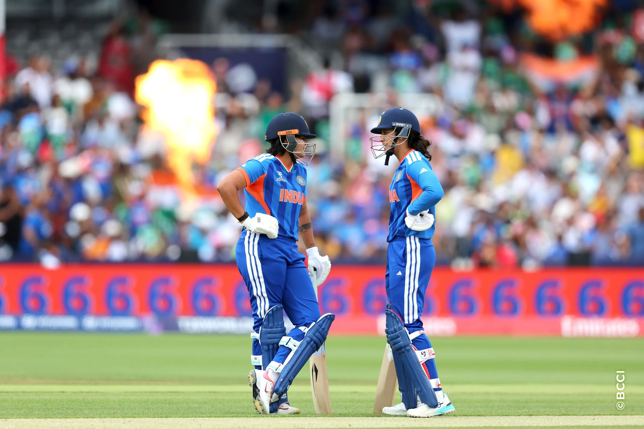 Smriti Mandhana of India and Shafali Verma of India   during Match 30 between Australia Women and India Women at Lord's Cricket Ground, London, England, on June 28, 2026.Photo by Pankaj Nangia / CREIMAS for BCCI