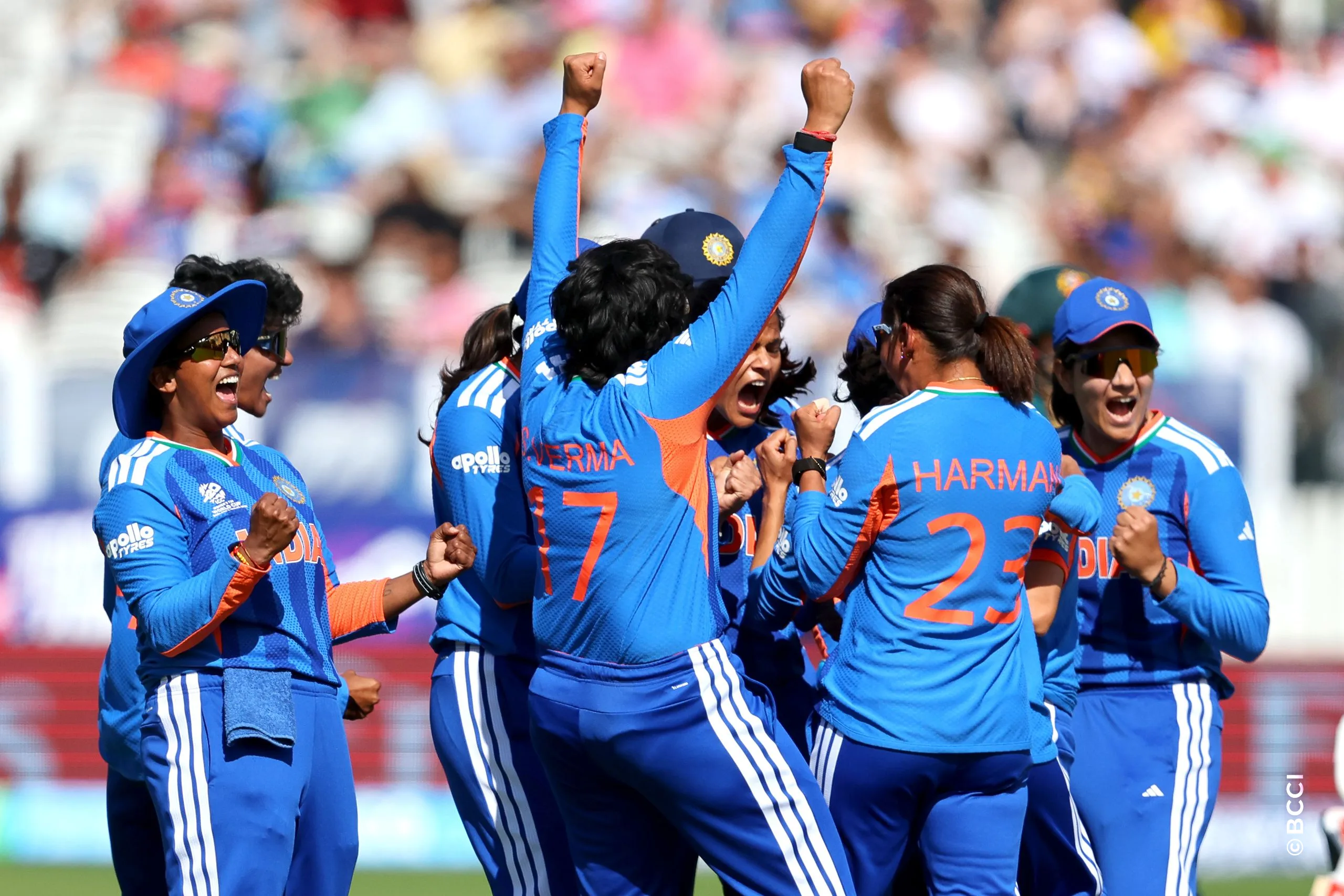 Renuka Singh Thakur of India celebrates the wicket of Australia during Match 30 between Australia Women and India Women at Lord's Cricket Ground, London, England, on June 28, 2026.Photo by Pankaj Nangia / CREIMAS for BCCI