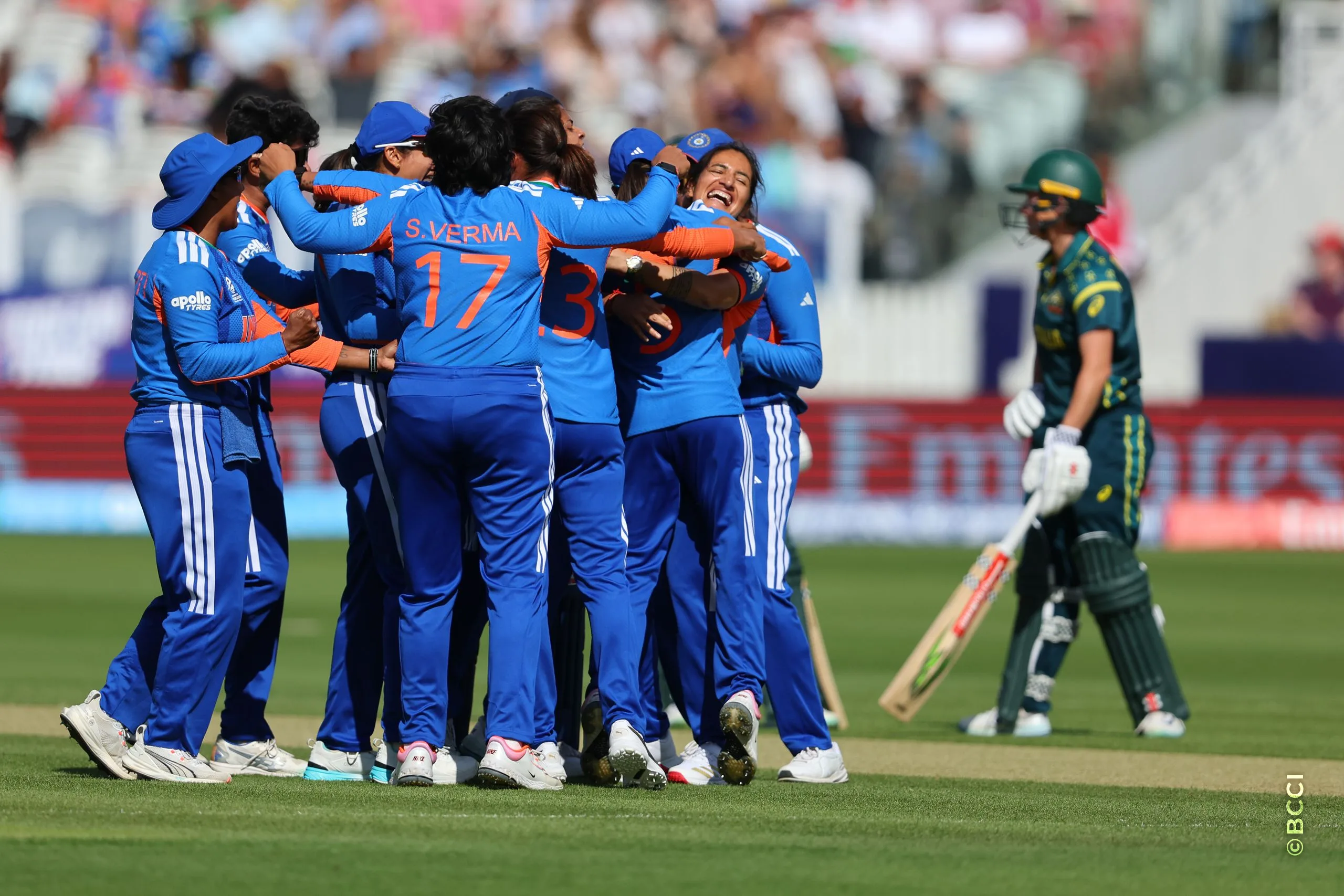 Renuka Singh Thakur of India celebrates the wicket of Australia during Match 30 between Australia Women and India Women at Lord's Cricket Ground, London, England, on June 28, 2026.Photo by Pankaj Nangia / CREIMAS for BCCI