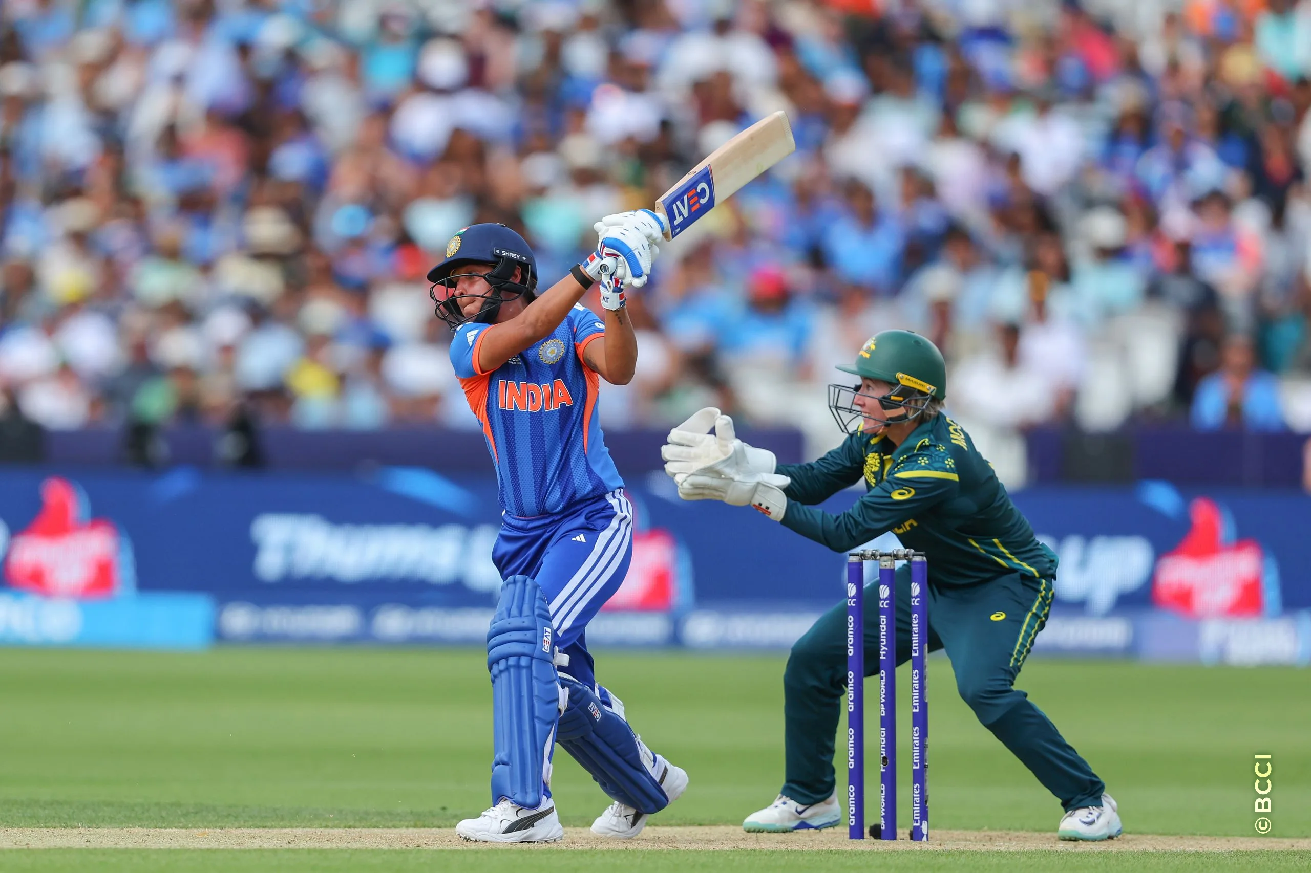 Harmanpreet Kaur of India plays a shot during Match 30 between Australia Women and India Women at Lord's Cricket Ground, London, England, on June 28, 2026.Photo by Pankaj Nangia / CREIMAS for BCCI