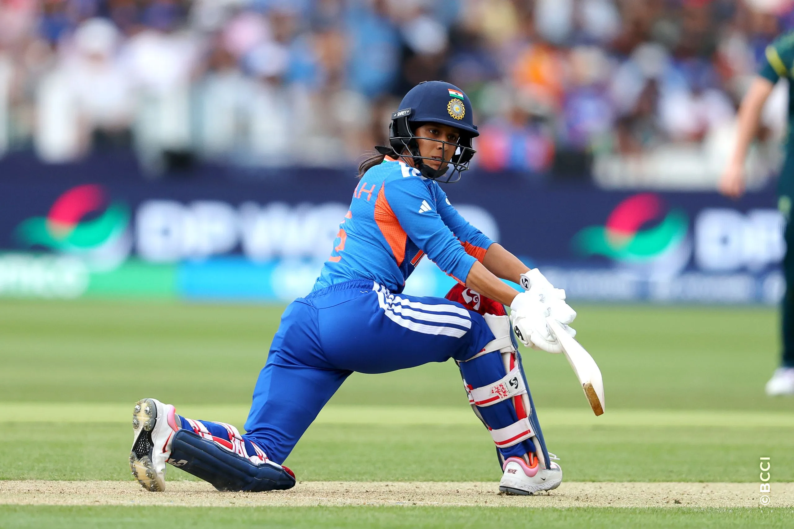 Jemimah Rodrigues of India plays a shot during Match 30 between Australia Women and India Women at Lord's Cricket Ground, London, England, on June 28, 2026.Photo by Pankaj Nangia / CREIMAS for BCCI