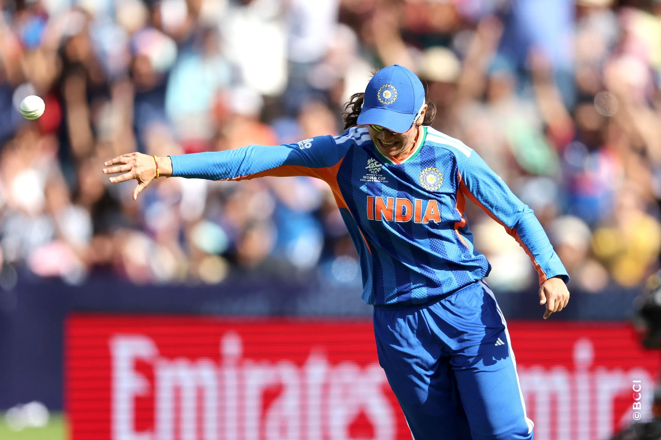 Smriti Mandhana of India celebrates after takes a catch to dismiss Phoebe Litchfield of Australia during Match 30 between Australia Women and India Women at Lord's Cricket Ground, London, England, on June 28, 2026.Photo by Pankaj Nangia / CREIMAS for BCCI