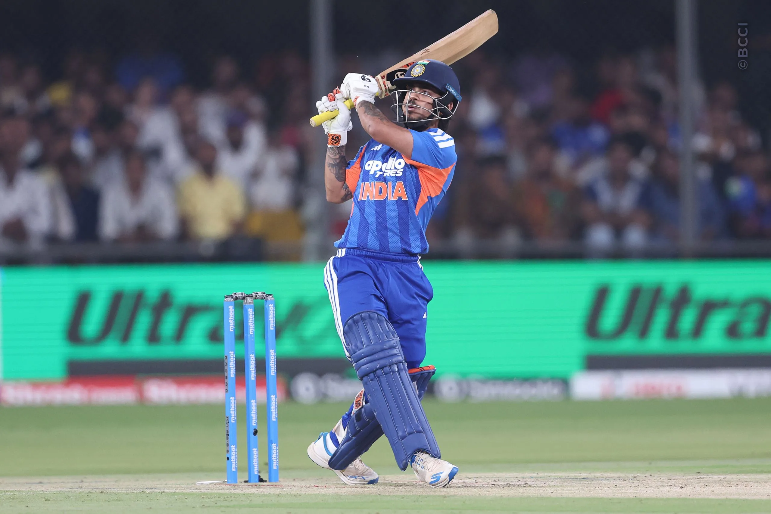 Ishan Kishan of India  plays a shot during the 3rd T20I match between India and West Indies at the Holkar Stadium, Indore, India on October 11, 2026.

Photo: Pankaj Nangia / CREIMAS for BCCI