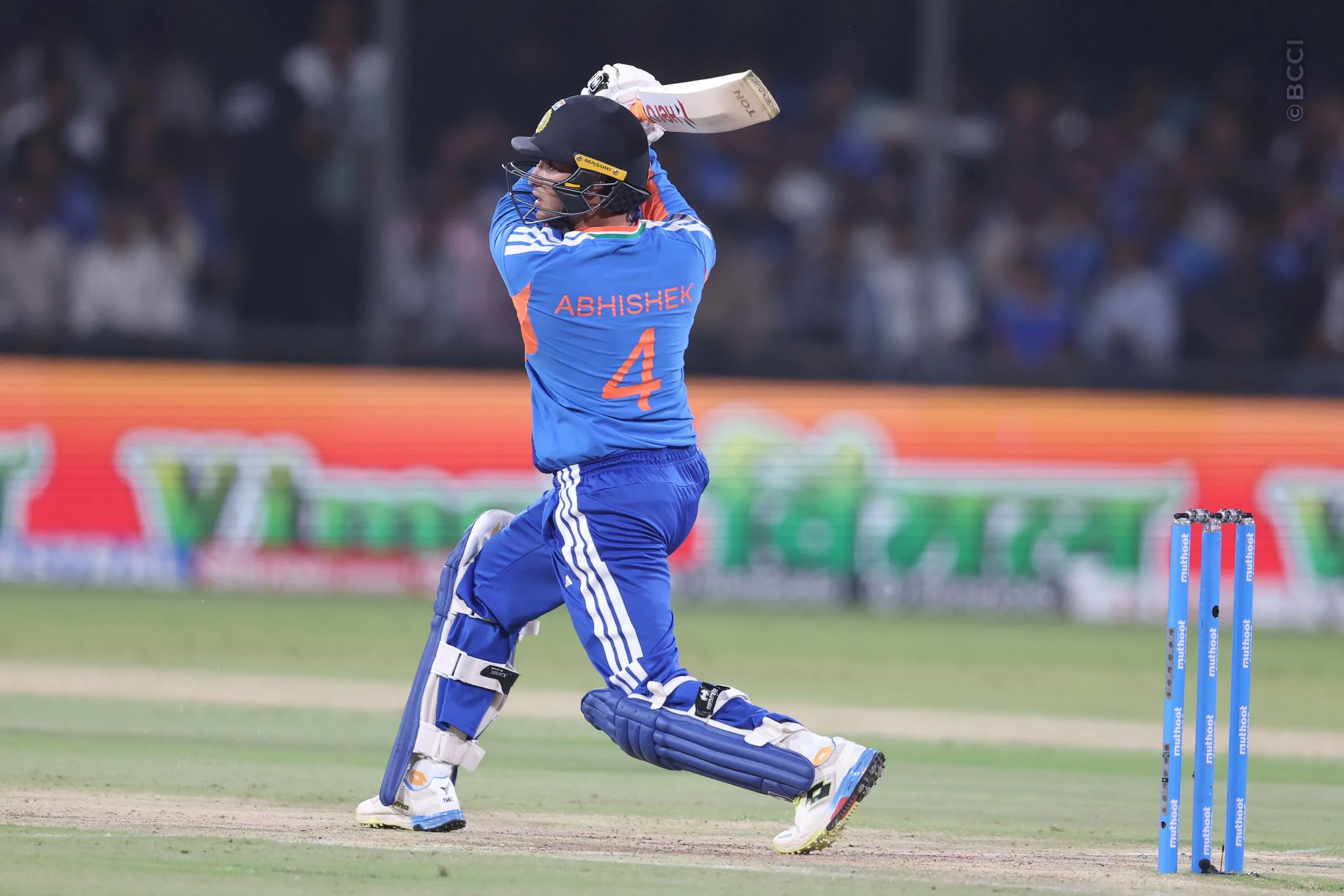 Abhishek Sharma of India plays a shot during the 3rd T20I match between India and West Indies at the Holkar Stadium, Indore, India on October 11, 2026.Photo: Pankaj Nangia / CREIMAS for BCCI