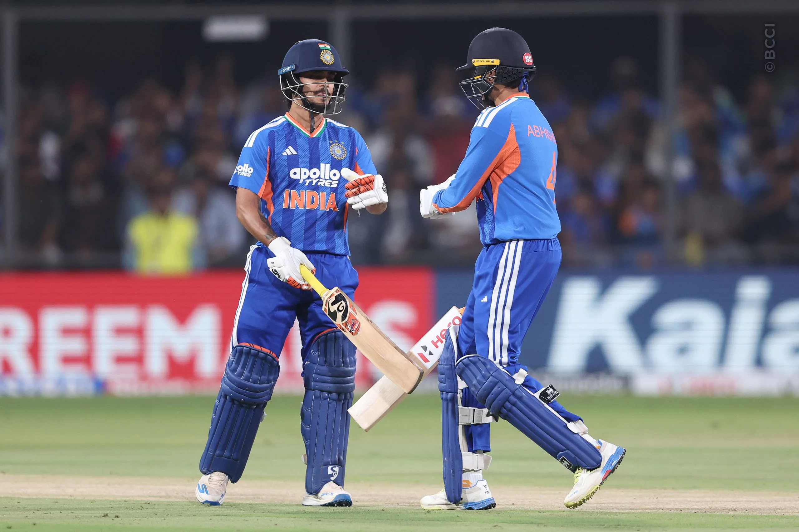 Abhishek Sharma of India and Ishan Kishan of India during the 3rd T20I match between India and West Indies at the Holkar Stadium, Indore, India on October 11, 2026.

Photo: Pankaj Nangia / CREIMAS for BCCI