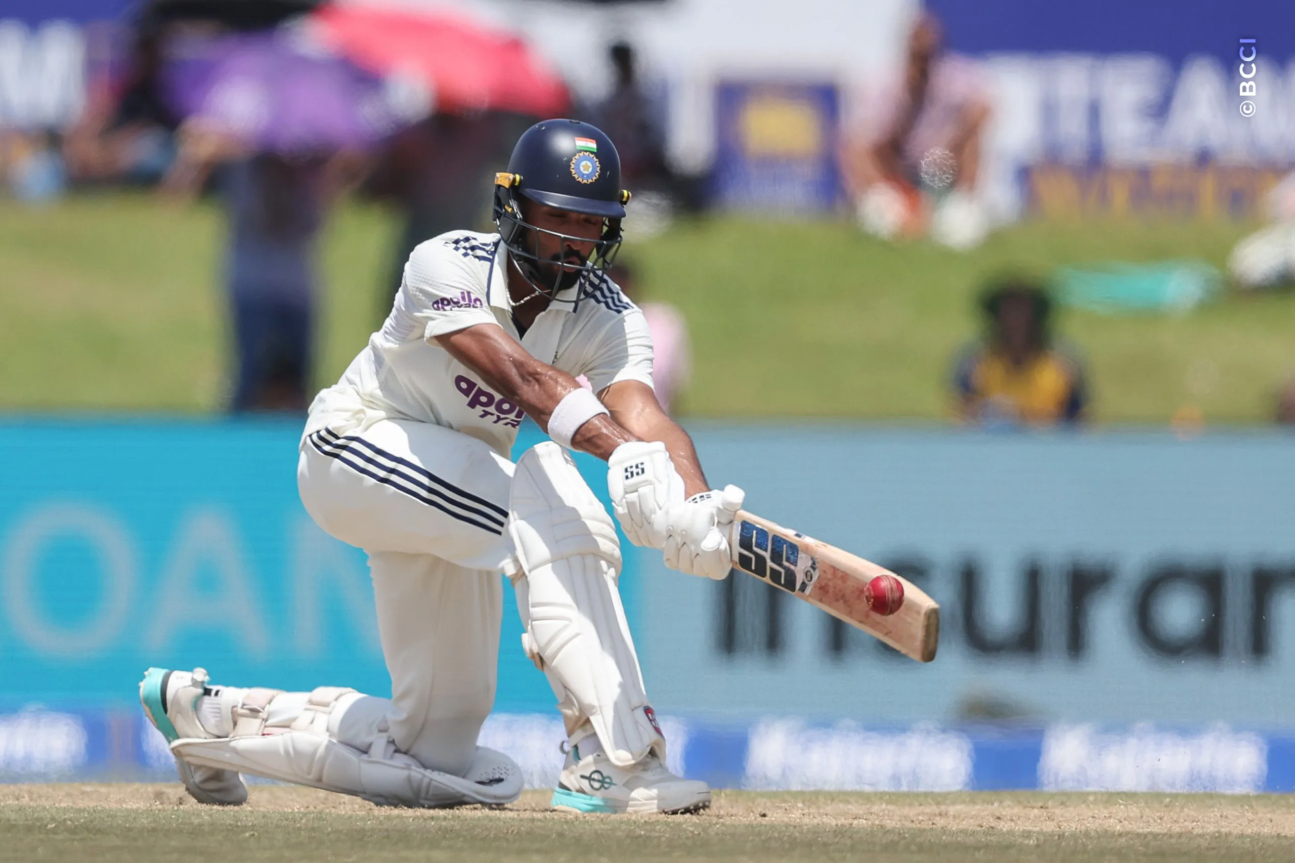 Devdutt Padikkal of India plays a shot during Day 4 of the 1st Test match between Sri Lanka and India at the Galle International Stadium, Galle, Sri Lanka, on August 18, 2026.


Photo by Pankaj Nangia / CREIMAS for BCCI