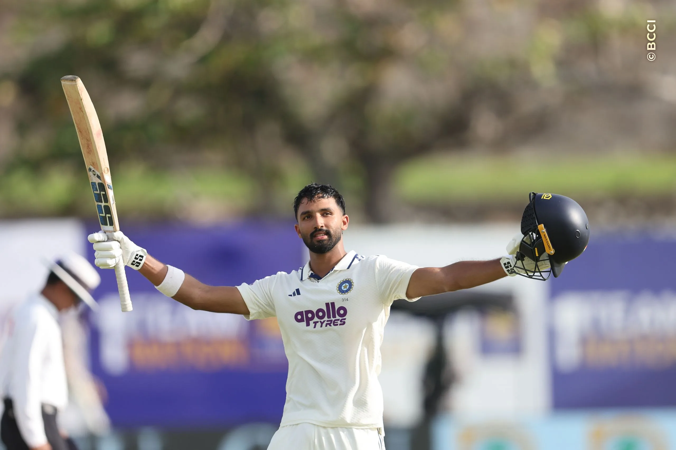 Devdutt Padikkal of India celebrates after scoring a hundred during Day 1 of the 1st Test match between Sri Lanka and India at the Galle International Stadium, Galle, Sri Lanka, on August 15, 2026.


Photo by Pankaj Nangia / CREIMAS for BCCI