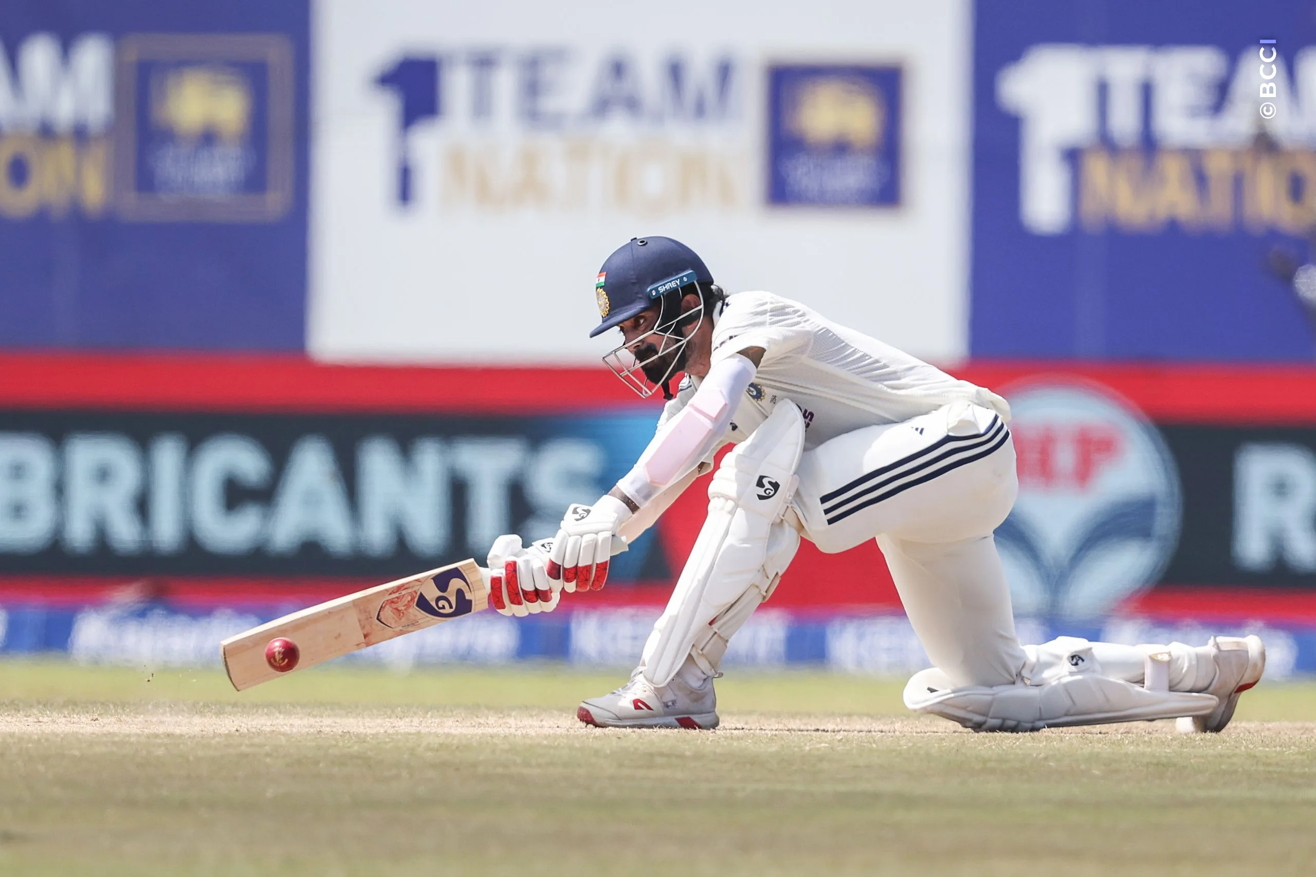 KL Rahul of India plays a shot during Day 4 of the 1st Test match between Sri Lanka and India at the Galle International Stadium, Galle, Sri Lanka, on August 18, 2026.


Photo by Pankaj Nangia / CREIMAS for BCCI