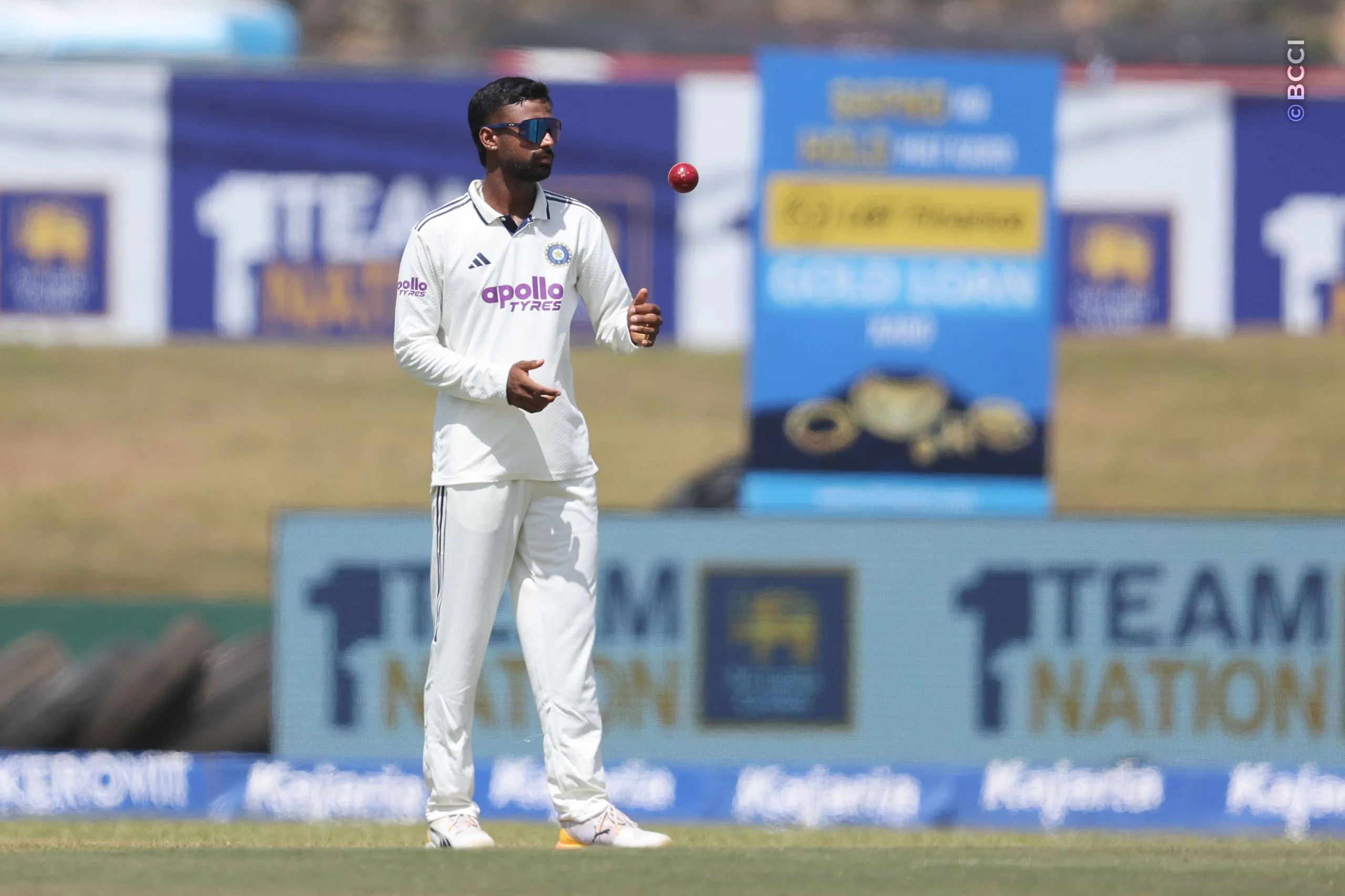 Manav Suthar of India delivers a ball during Day 5 of the 1st Test match between Sri Lanka and India at the Galle International Stadium, Galle, Sri Lanka, on August 19, 2026.


Photo by Pankaj Nangia / CREIMAS for BCCI