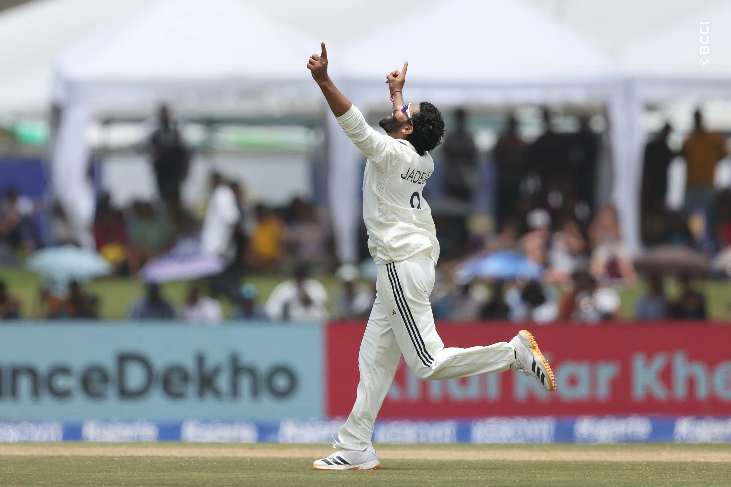 Ravindra Jadeja of India  celebrates the wicket of Dhananjaya de Silva of Sri Lanka during Day 3 of the 1st Test match between Sri Lanka and India at the Galle International Stadium, Galle, Sri Lanka, on August 17, 2026.


Photo by Pankaj Nangia / CREIMAS for BCCI