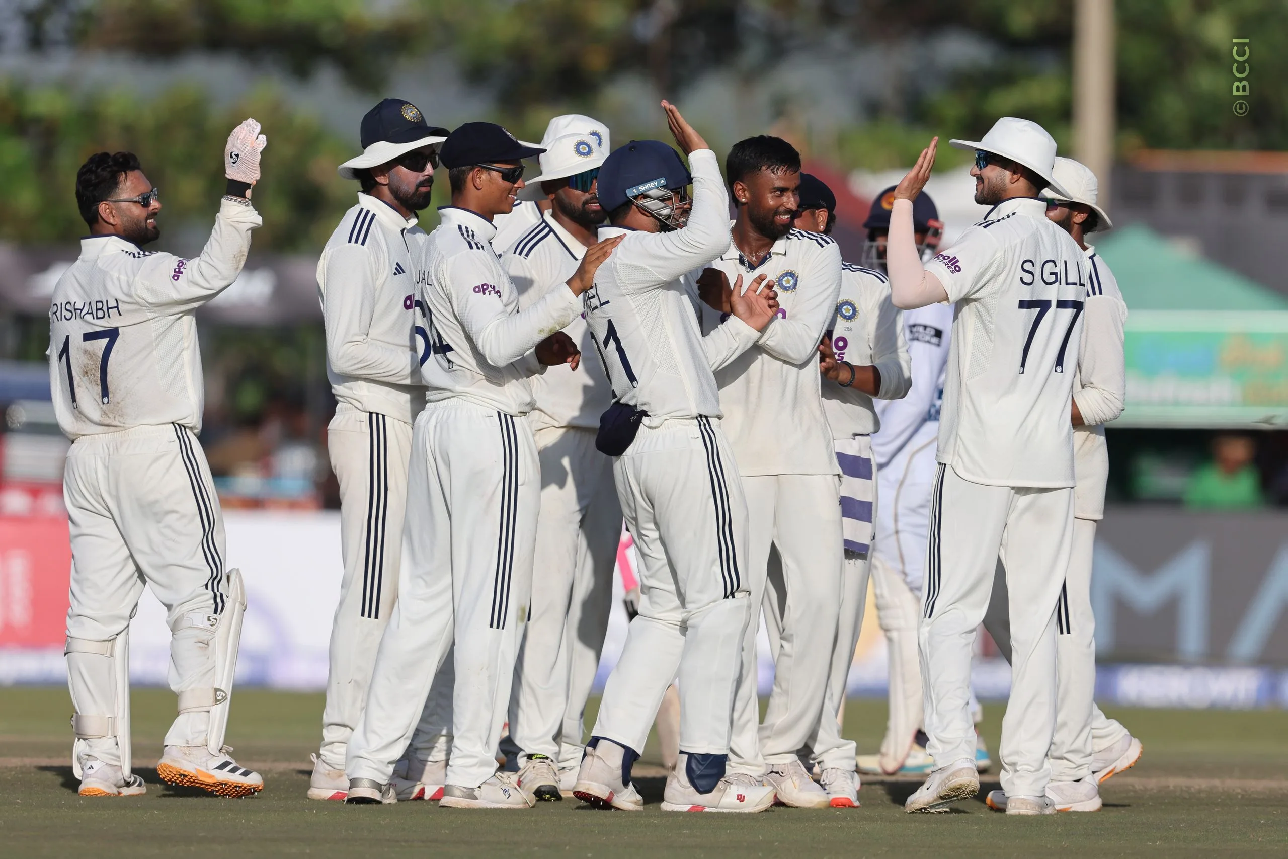 Manav Suthar of India celebrates the wicket of Lahiru Udara of Sri Lanka during Day 4 of the 1st Test match between Sri Lanka and India at the Galle International Stadium, Galle, Sri Lanka, on August 18, 2026.


Photo by Pankaj Nangia / CREIMAS for BCCI