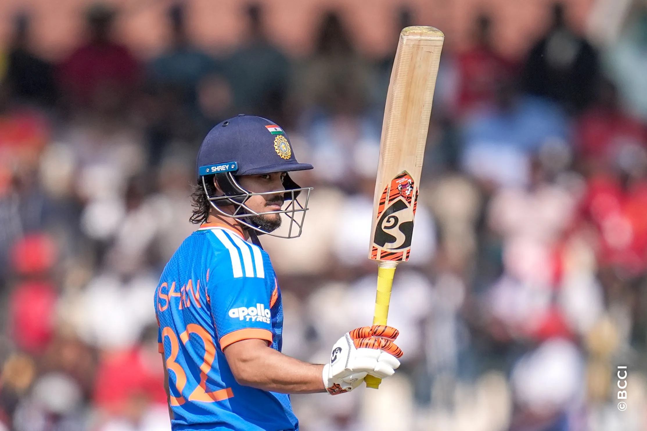 Ishan Kishan (WK) of India raises his bat after scoring a fifty during the 2ND T20 International match between Zimbabwe and India at the Harare Sports Club, Harare, Zimbabwe on July 25, 2026.Photo: Faheem Hussain / CREIMAS for BCCI