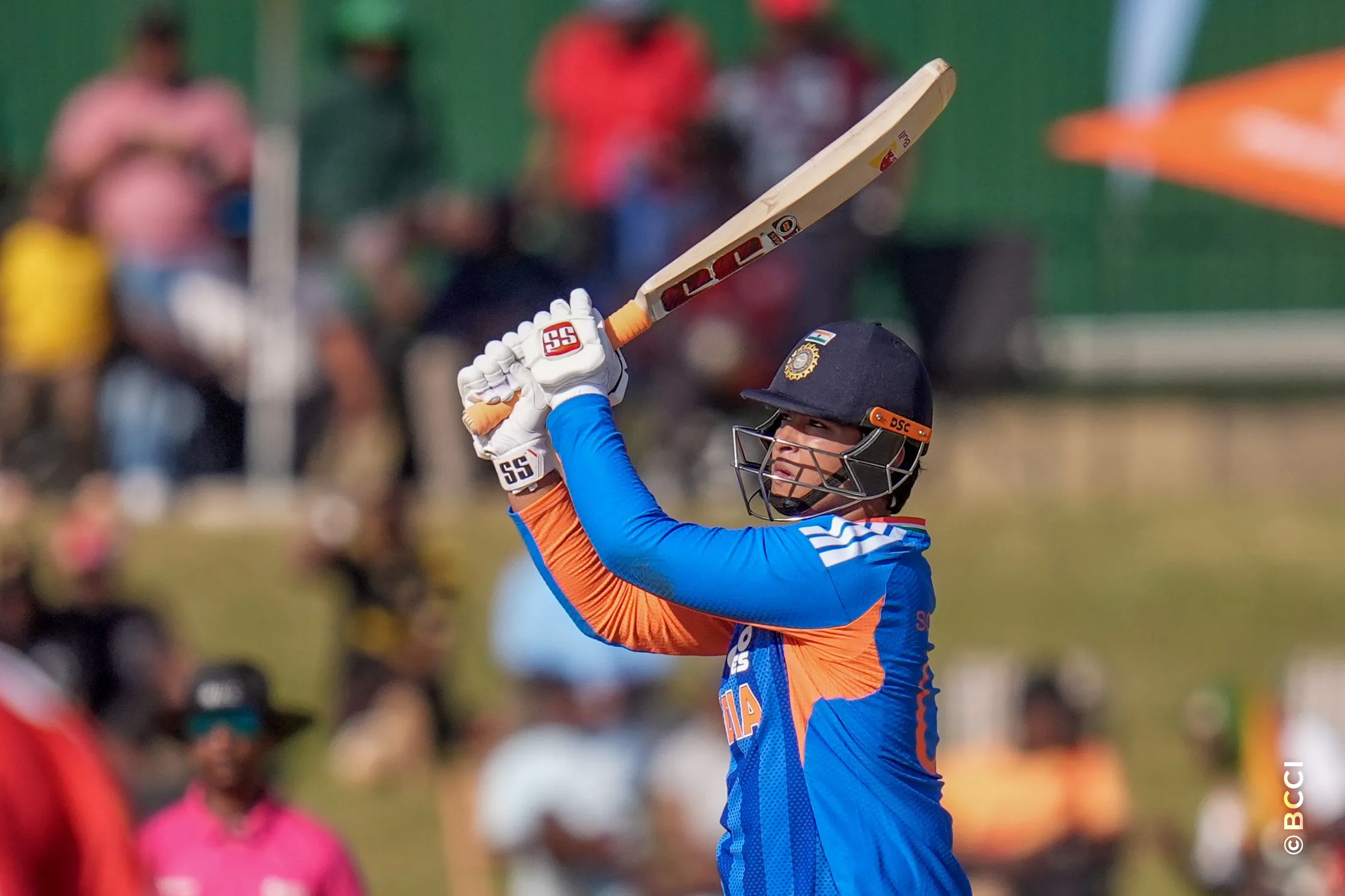 Vibhav Sooryavanshi of India plays a shot during the 1st T20 International match between Zimbabwe and India at the Harare Sports Club, Harare, Zimbabwe on July 23, 2026.Photo: Faheem Hussain / CREIMAS for BCCI