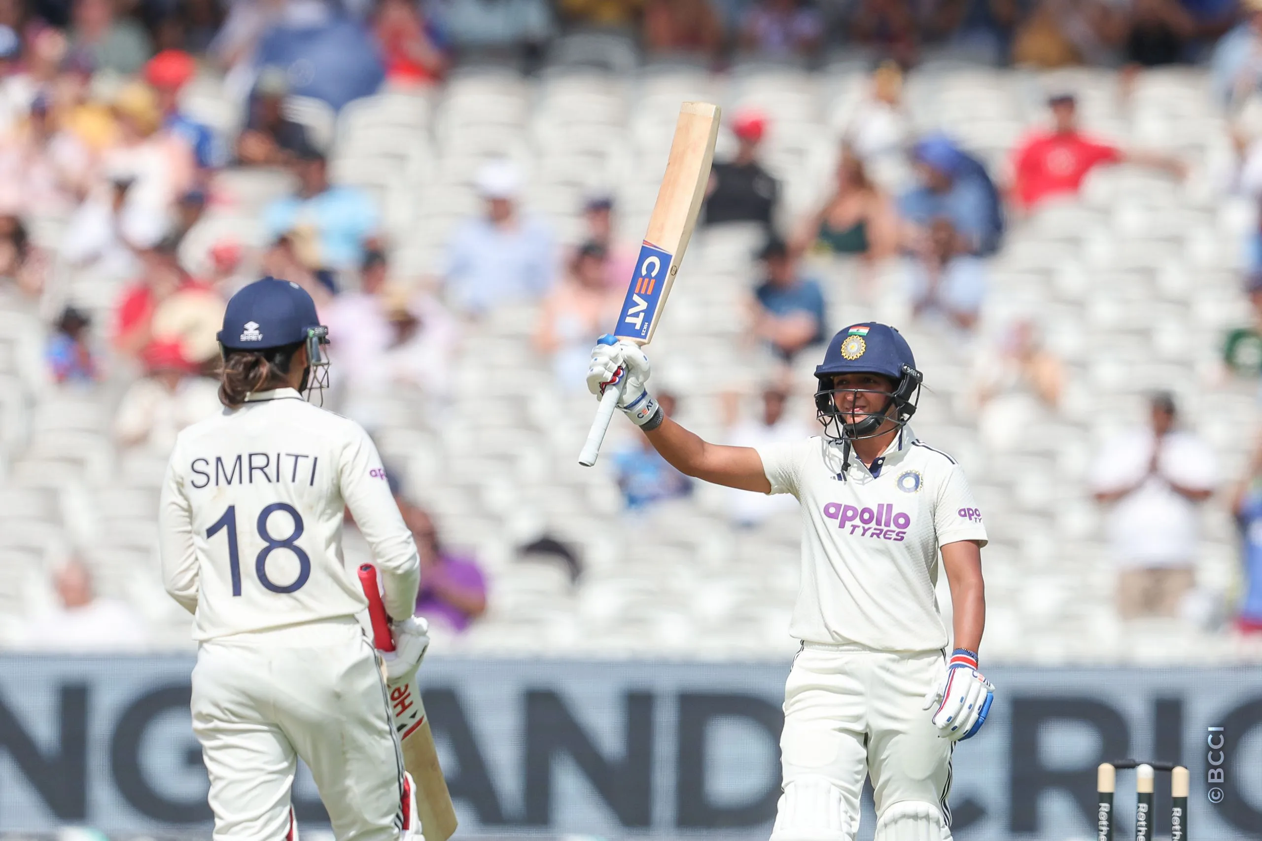 Harmanpreet Kaur of India celebrates after scoring a fifty during Day 1 of the Only Test match between England Women and India Women at Lord's Cricket Ground, London, England, on July 10, 2026.Photo by Pankaj Nangia / CREIMAS for BCCI