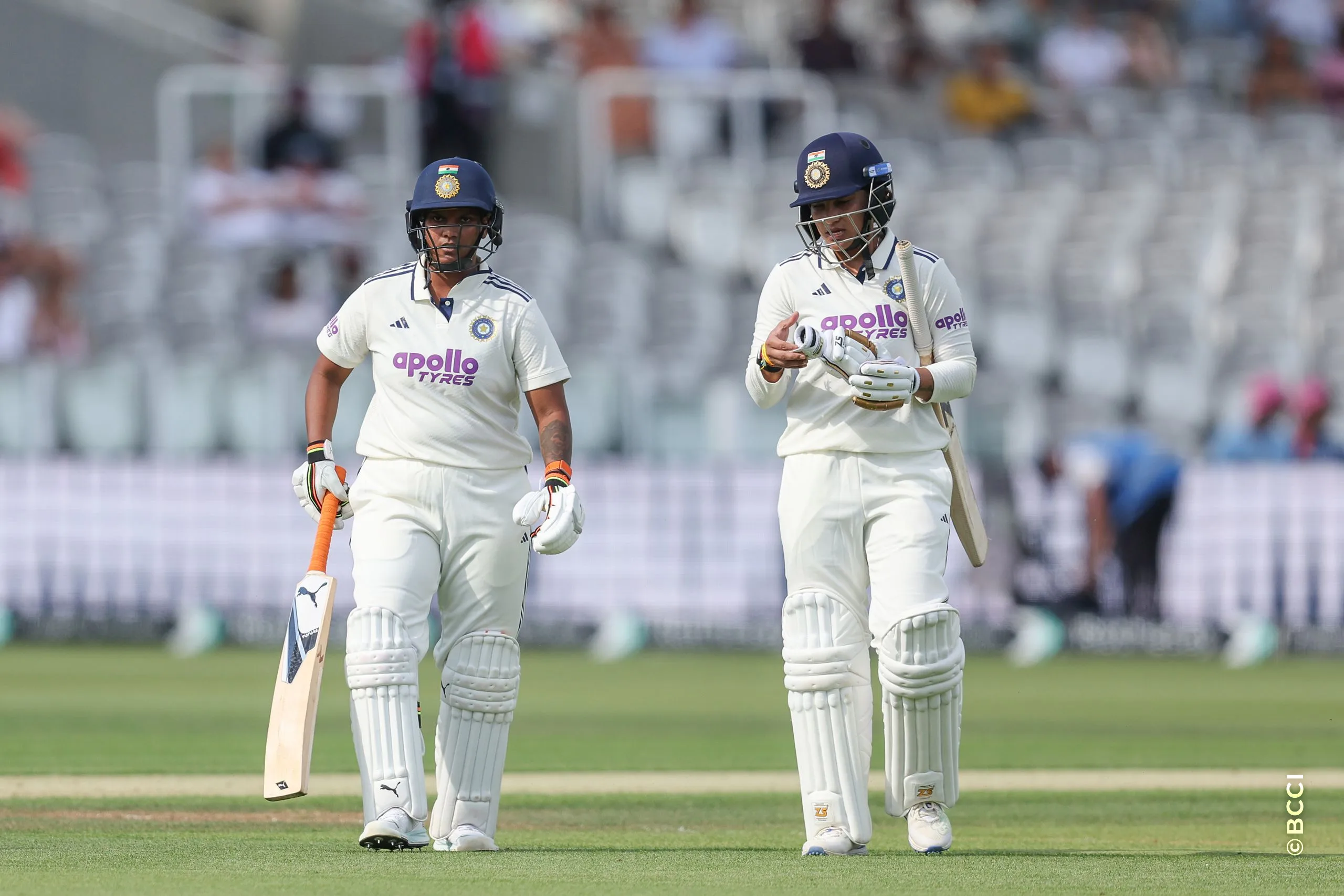 Sneh Rana of India and Deepti Sharma of India break for a drink during Day 1 of the Only Test match between England Women and India Women at Lord's Cricket Ground, London, England, on July 10, 2026.Photo by Pankaj Nangia / CREIMAS for BCCI