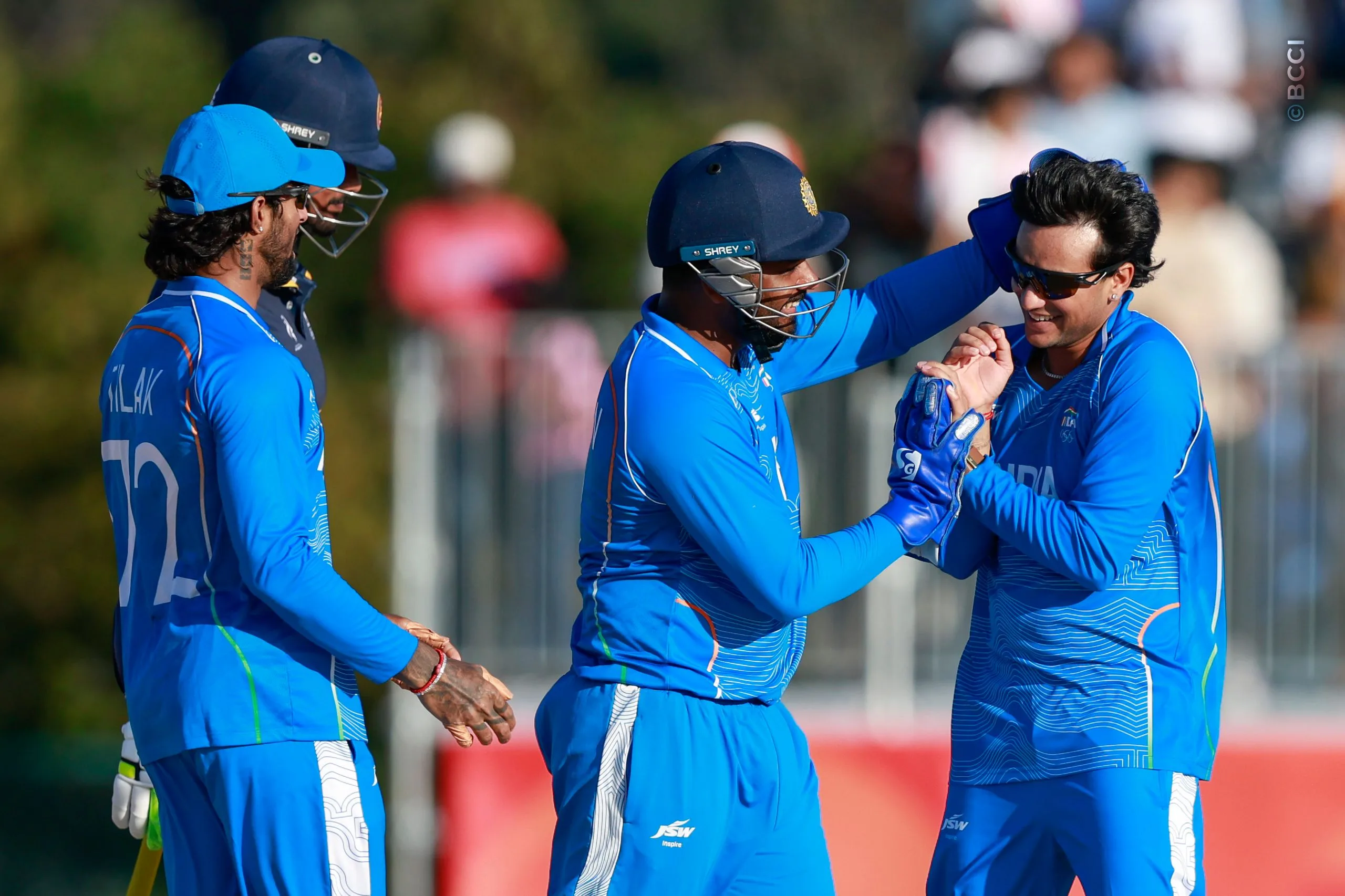 Abhishek Sharma of India celebrates the wicket during the Semi-Final match between the India and the Sri Lanka at Korogi Sports Park, Nisshin, Japan, on October 1, 2026.

Photo:  Deepak Malik / CREIMAS for BCCI